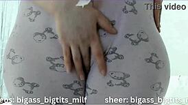 the chubby latina milf spreads her soaked cameltoe pussy in tight pajamas