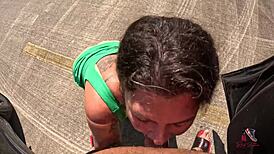 pov public blowjob ends with milf's face drenched in hot cum