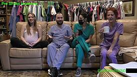 Nurse spreads patient's ass for deep anal fingering in gloves