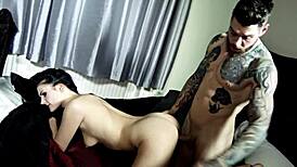 hairy big tits brunette couple teases with blowjobs rides doggystyle for creampie facial finish