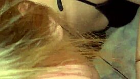 Skinny blonde teen gags on sloppy deepthroat facefuck with massive cumshot