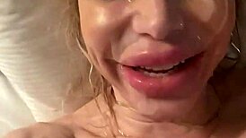 danielle derek takes a massive cum facial load all over her face