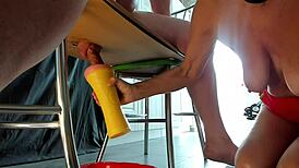 Cfnm Femdom Milfs Milk Muscular Bodybuilder's Huge Cock Close-Up Lactating Squirt Cum Covered!