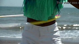 japanese girl teases her deep belly button up close