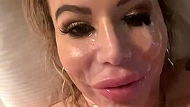 danielle derek takes a massive cum facial load all over her face