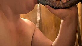 blindfolded bbw chokes gags spits pukes on monster dildo non stop