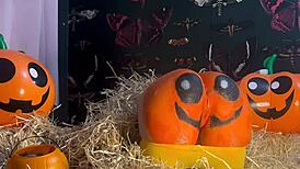 feelin so horny teen pussy stretched by monster cocks double creampie drippin in halloween pumpkin patch