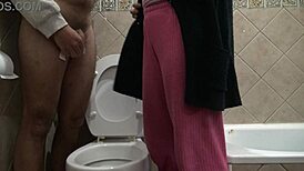 horny taboo stepmom spies on 18 year old stepson pissing then begs for kinky milf action