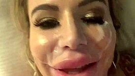 danielle derek takes a massive cum facial load all over her face