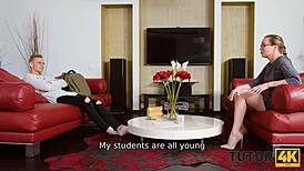 tutor4k stud pounds hot physics tutor on red sofa in wild cowgirl creampie ride