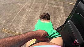 pov public blowjob ends with milf's face drenched in hot cum