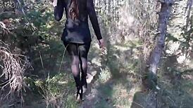 milf boldly sways big ass in sexy pantyhose high heels