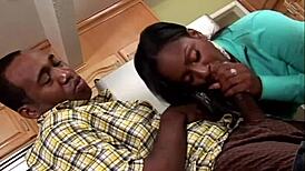 Ebonys Deepthroat On Big Black Cock While Wife Works