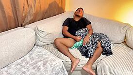 Mommy and step-son get way too close sharing that couch for some homemade latina action!