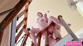 check out this kinky couple fucking rough on the staircase like total slaves