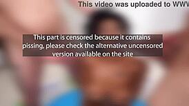 ana sasuga's beautiful ebony breasts heave as she gulps pee then takes four cocks dap anal dp rimming 4on1