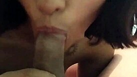 Sexy petite latina neighbor gives delicious titillating blowjob