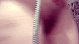 her lover bends my sexy blonde milf wife over the washing machine for doggystyle pussy fuck creampie after shower in stockings