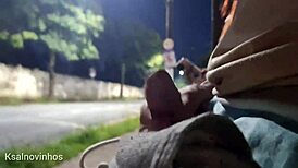 redhead amateur gives risky public street blowjob with dirty talk