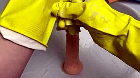 hot housewife cleans soaked dildo post pussy pounding homemade amateur action