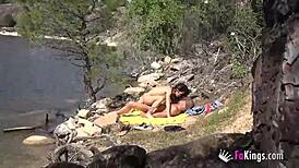 outdoor fun has noa riding cowgirl doggystyle by the lake horny