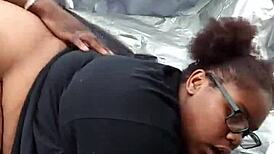 Nerdy ebony shakes fat ass outdoors in public park