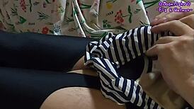 girl slips into garter stockings and swimsuit crotch for steamy nylon masturbation climax