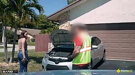 Slay Kay bends over backyard for boyfriend's friend doggystyle pounding to fix car