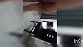 Kelly the brunette with BIG TITS from Colombia gets a quickie kitchen fuck close-up with her husband