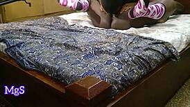 Amateur pornstar slave gets juicy pussy licked raw in bedroom BDSM