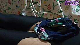 girl slips into garter stockings and swimsuit crotch for steamy nylon masturbation climax