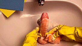 hot housewife cleans soaked dildo post pussy pounding homemade amateur action