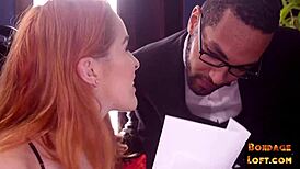 bound curvy redhead's nipples clamped zapped hard in kinky bdsm threesome 😈🔥