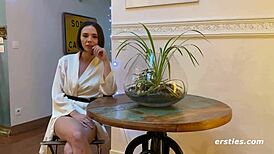 eve fingers shaved pussy and pinches pierced nipples in sexy bath