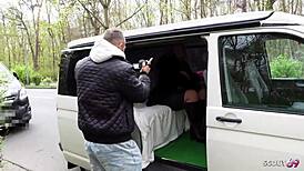 german curvy wife kathy chats deep while getting bus street casting fucked
