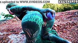 Goth slut anal dildo toys gaping asshole fingering pierced nipples outdoor tease piss desperate atm