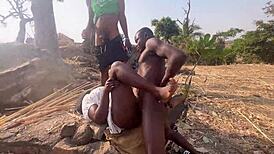 ebony big ass threesome quickie from river to mountain doggystyle