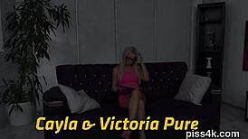 Oh god, these lovely lezzie kittens' wet cunts squirt and get peed on so intensely!