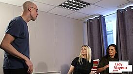 british femdom in lingerie sissifies tattooed peeping tom voyeur