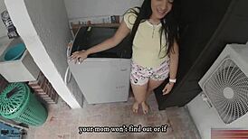 Horny stepsister Samantha Evans deepthroats stepbrother's cock swallowing cum
