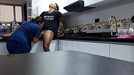 i convince cute chubby latina employee for kitchen fuck part 2 with spanking 😈🍑