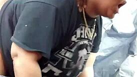 Nerdy ebony shakes fat ass outdoors in public park