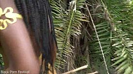 wanna see this hot african native's small waist while she cooks outdoors in jungle?