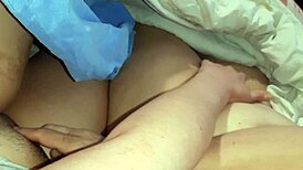 While my girlfriend sleeps next to me, I'm risking it all with our hot neighbor's mutual masturbation.