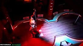 coworker strips topless dances teases then sucks cock and pussy in blowjob cumshot!