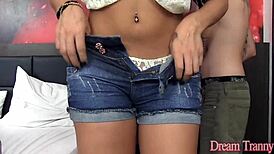 sexy tranny roberta lins sucks cocks while getting bareback anal assfucked in gay threesome