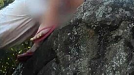 Beautiful African Babe Fingers Sexy Pussy Outdoor Public No Panties During Massage