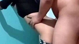 skinny 20-year-old schoolgirl gets fucked standing doggy style
