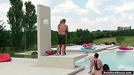 Blonde slut babe with small tits deepthroats then gets rough anal reamed. Ass licking kissing leads to squirting orgasm