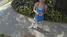 Short haired blonde cutie picked up for outdoor doggystyle fuck